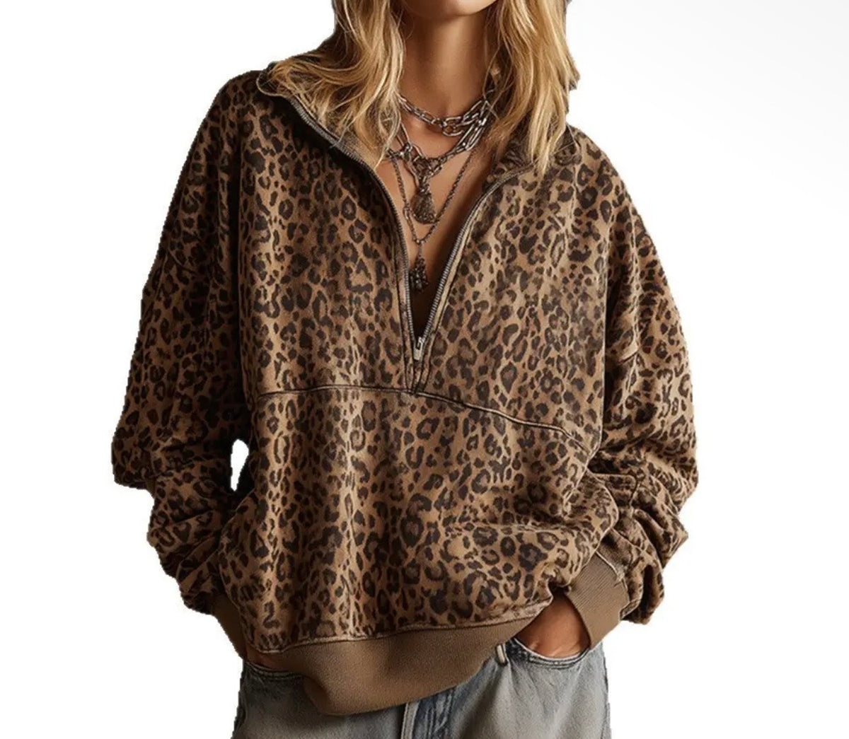**10/3-10/15 ETA** 1/2 Zip Leopard Oversized Sweatshirt
