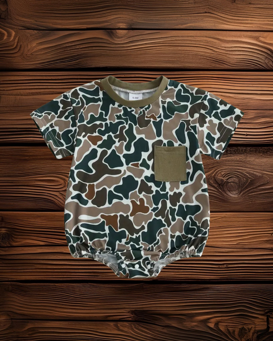 Camo pocket bubble onesie